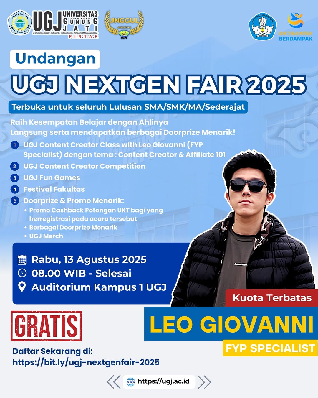 UGJ NEXTGEN FAIR 2025📢 Terbuka untuk seluruh lulusan SMA-SMK-MA-Sederajat!Yuk ikuti keseruan ev