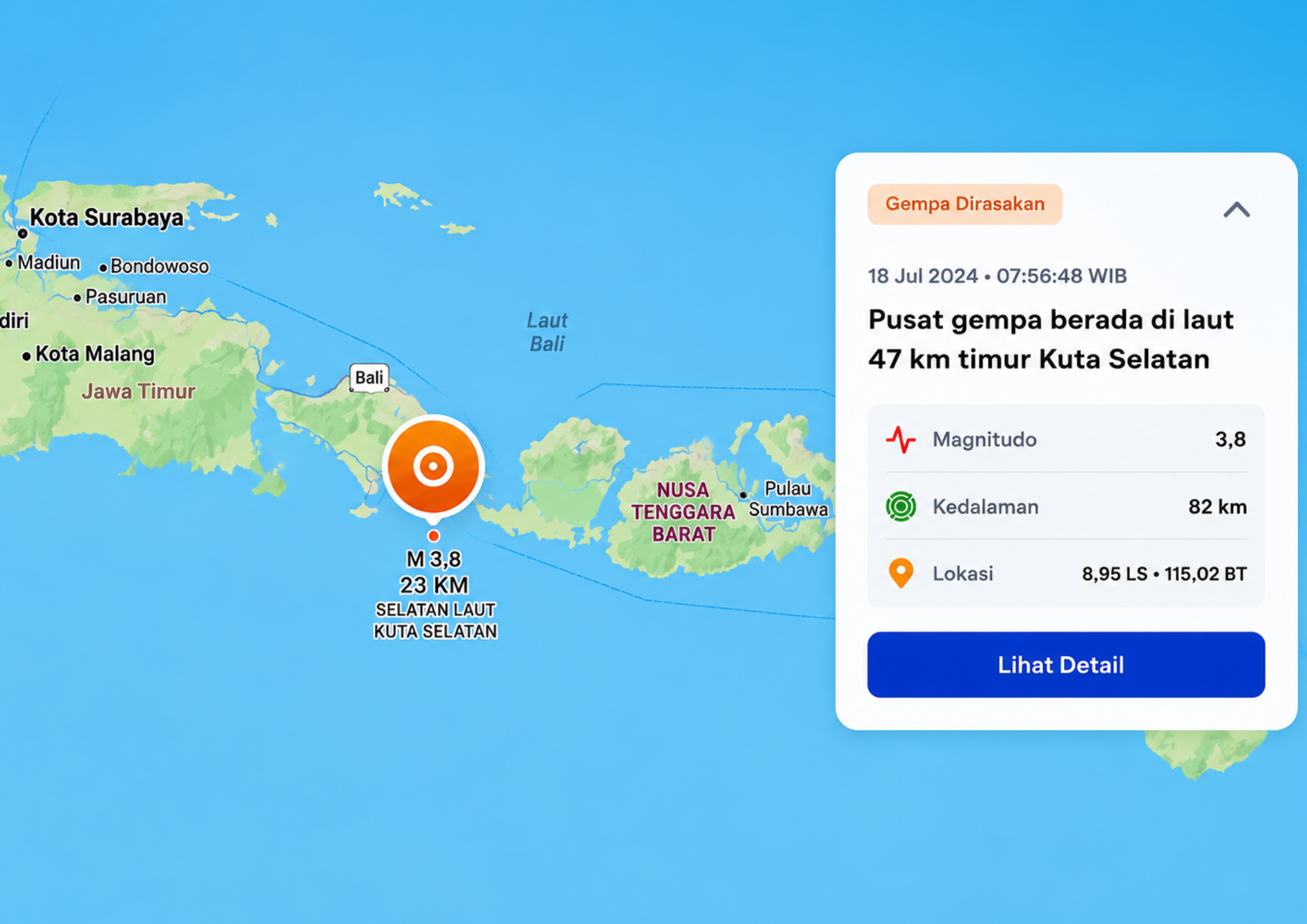 Gempa Magnitudo 3,8 Guncang Kuta Selatan, BMKG Imbau Waspada Gempa Susulan